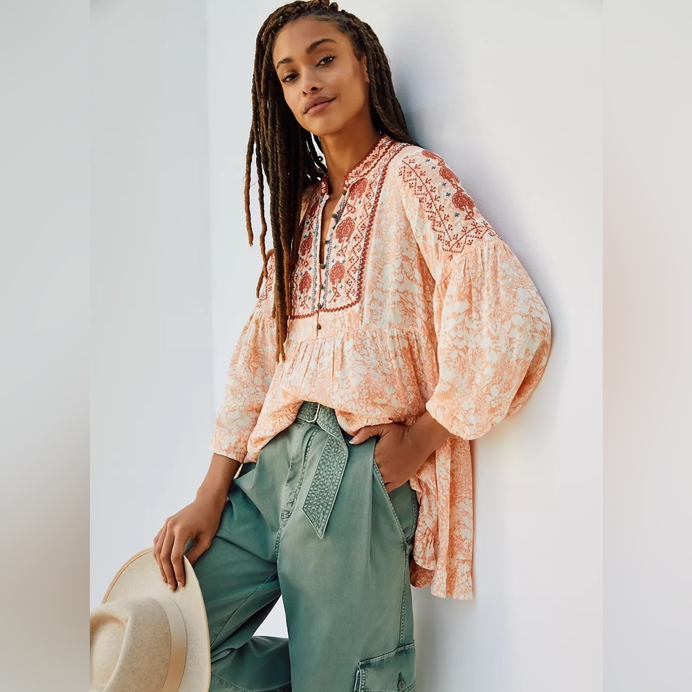 Anthropologie Claudia Embroidered Babydoll Tunic